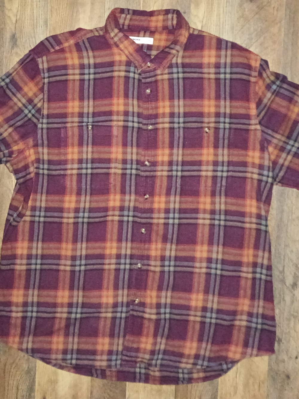 Men's Plaid Long-Sleeve Button-Up Shirt Burgundy & Orange XXL